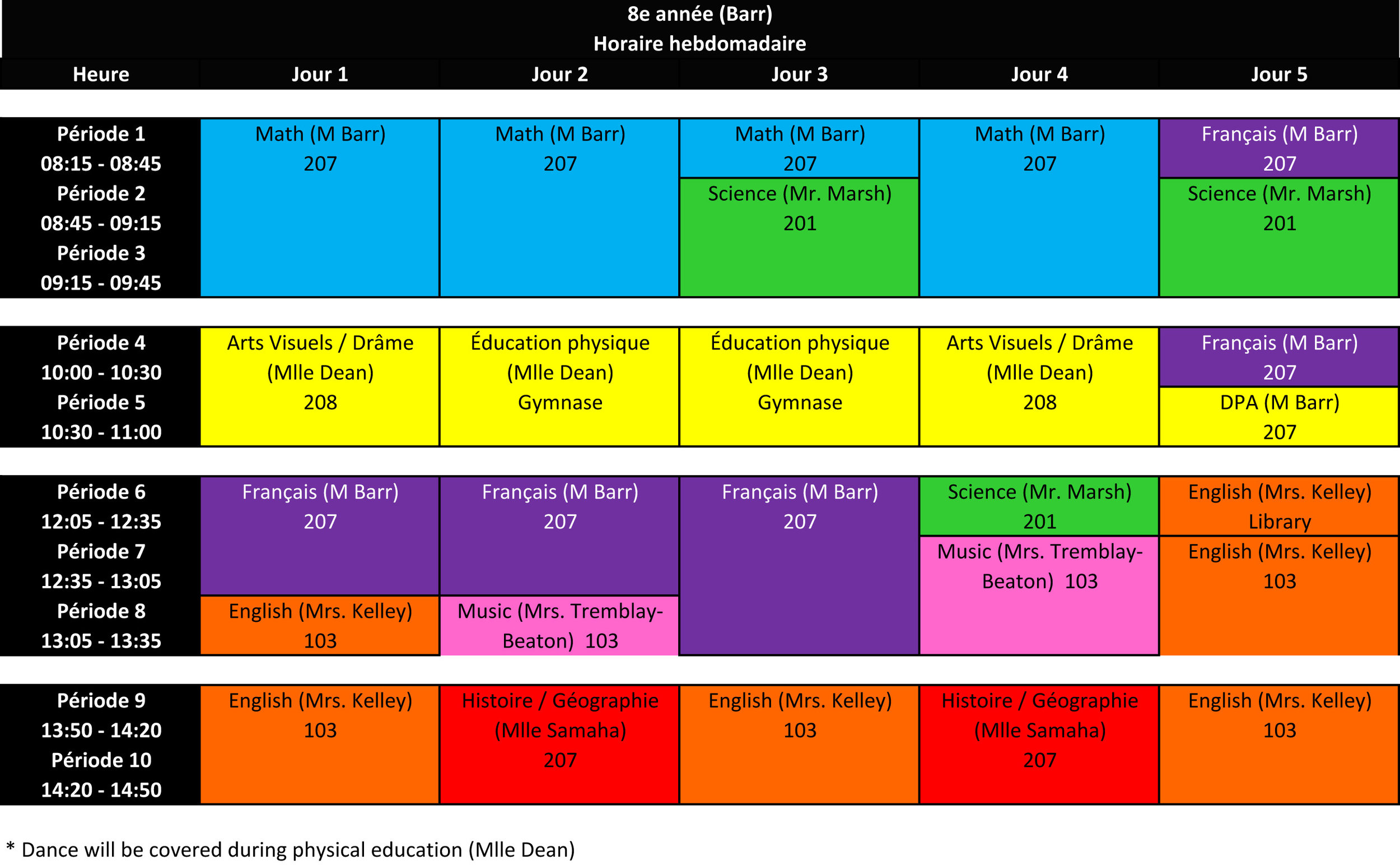C3A9Lc3A8Ves Barr Horaire Hebdomadaire