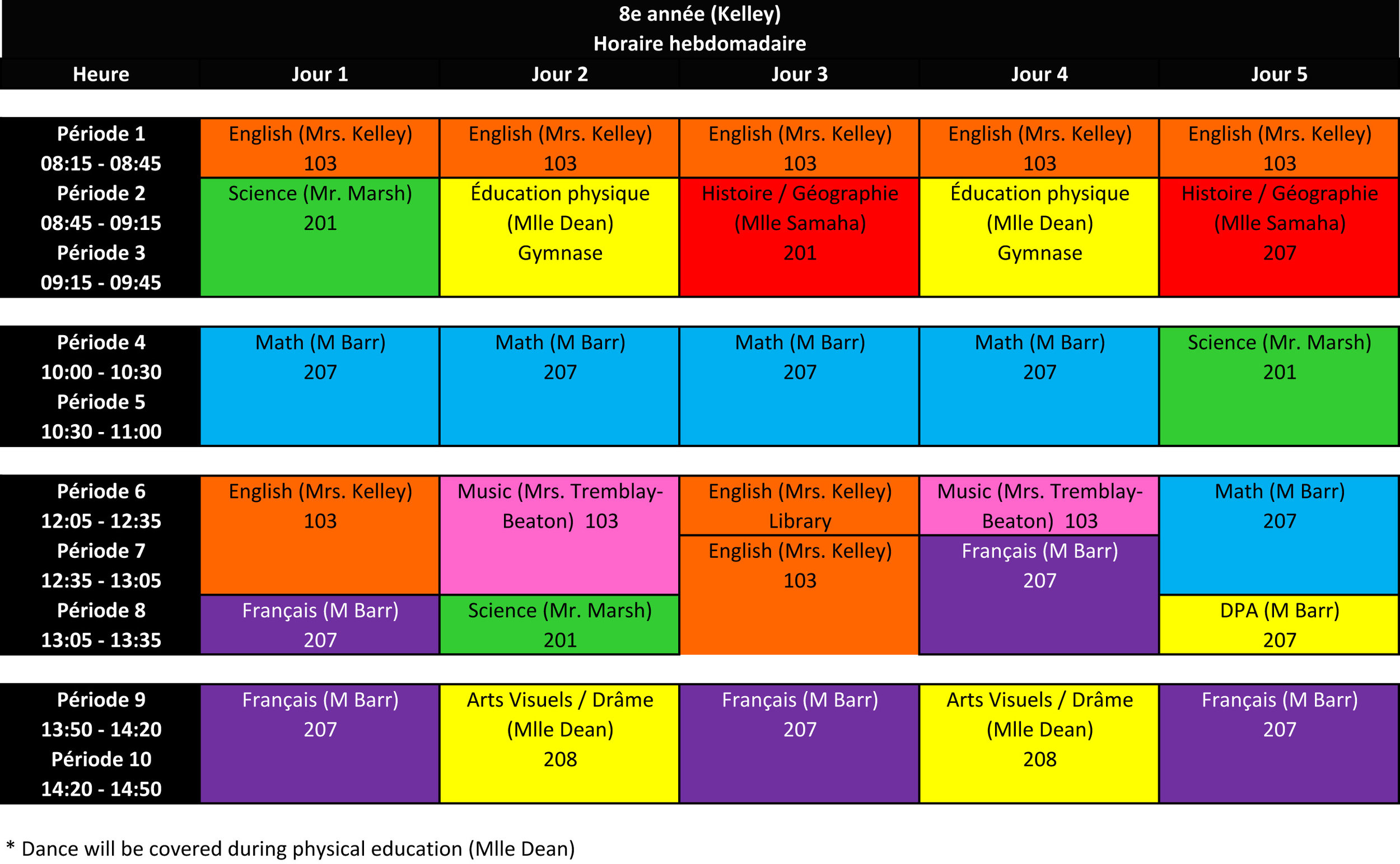 C3A9Lc3A8Ves Kelley Horaire Hebdomadaire