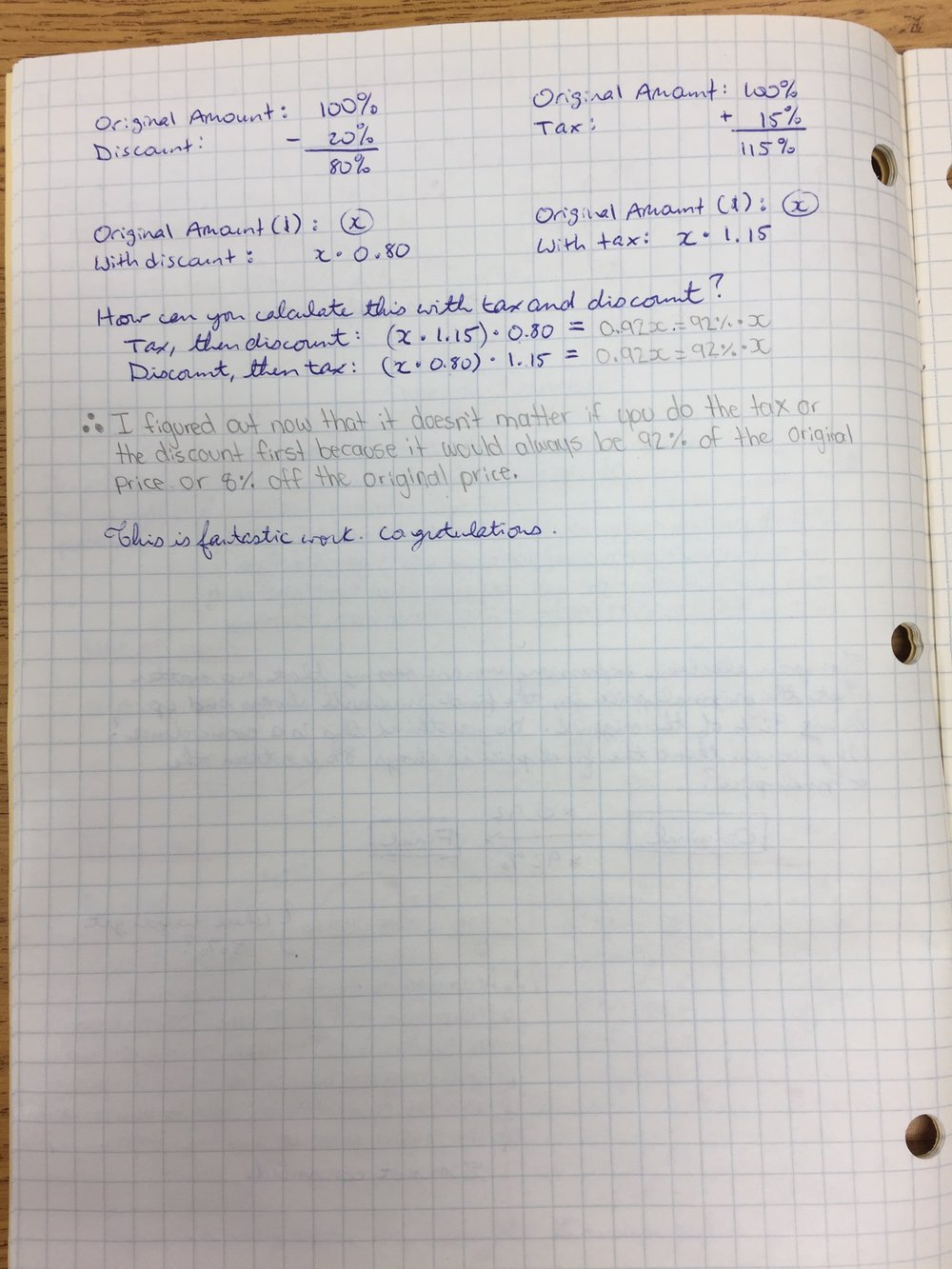 Math Journal Example 8