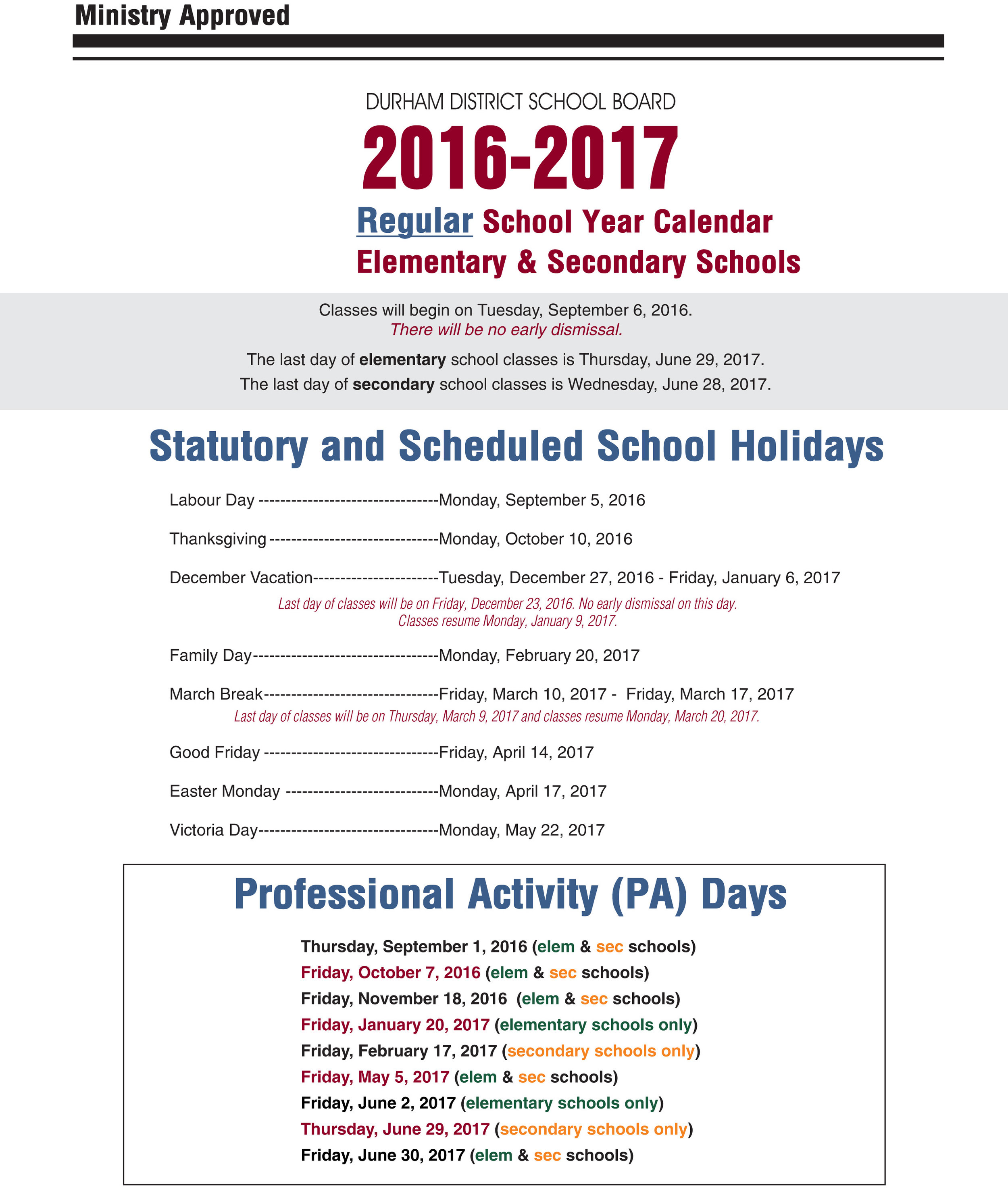 2016 2017 Ddsb Summary Calendars 1